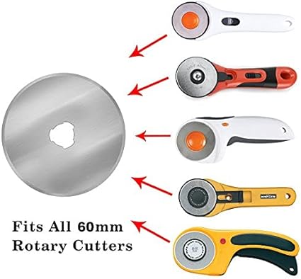 HEADLEY TOOLS 60mm Rotary Cutter Blades 10 Pack - Compatible with Olfa, Fiskars, Perfect Replacement Blades for Artistic Projects, Long-Lasting and Precise