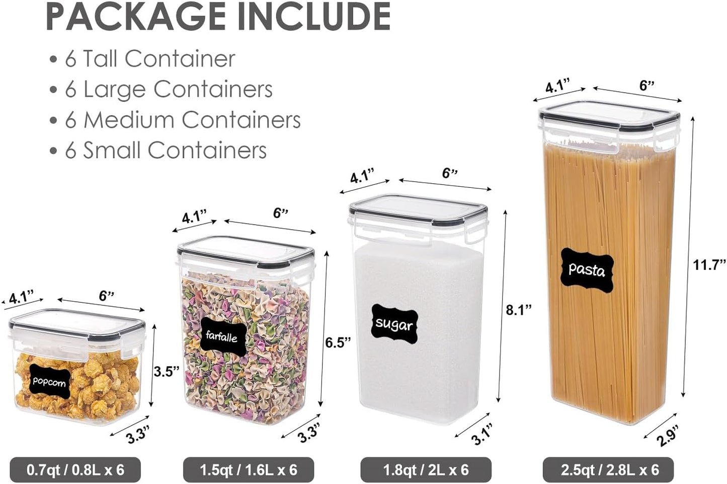 Airtight Food Storage Containers with Lids, Vtopmart 24 pcs Plastic Kitchen and Pantry Organization Canisters for Cereal, Dry Food, Flour and Sugar, BPA Free, with 24 Labels