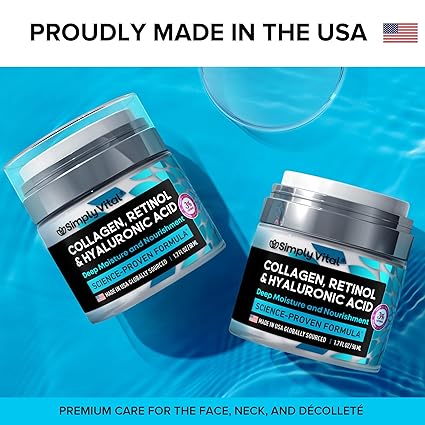 SimplyVital Collagen, Retinol & Hyaluronic Acid Cream - Anti-aging moisturizer for face, neck, and décolleté