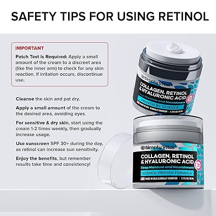 SimplyVital Collagen, Retinol & Hyaluronic Acid Cream - Anti-aging moisturizer for face, neck, and décolleté