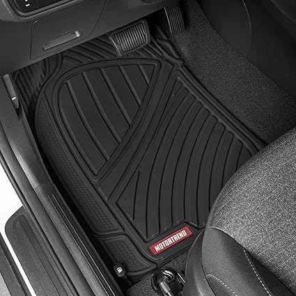 Motor Trend FlexTough Performance All-Weather Rubber Black Floor Mats for Cars, Trucks, and SUVs - 3-Piece Automotive Liners, Heavy-Duty Waterproof