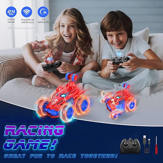 Stunt RC Car with Remote Control & Rechargeable Battery for 4-12 Years Old kids, Featuring 360 Flips, 4WD Wheels & Illuminated Design