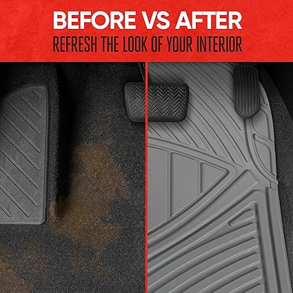 Motor Trend FlexTough Performance All-Weather Rubber Black Floor Mats for Cars, Trucks, and SUVs - 3-Piece Automotive Liners, Heavy-Duty Waterproof