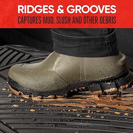 Motor Trend FlexTough Performance All-Weather Rubber Black Floor Mats for Cars, Trucks, and SUVs - 3-Piece Automotive Liners, Heavy-Duty Waterproof