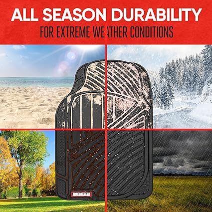 Motor Trend FlexTough Performance All-Weather Rubber Black Floor Mats for Cars, Trucks, and SUVs - 3-Piece Automotive Liners, Heavy-Duty Waterproof