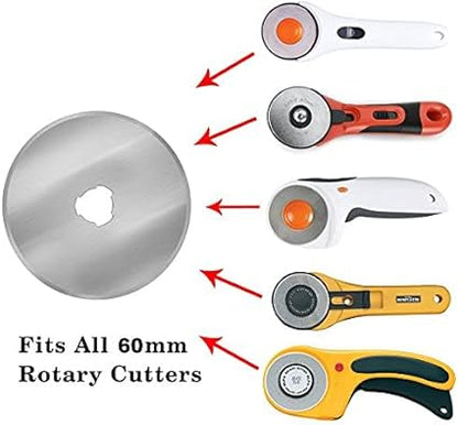 HEADLEY TOOLS 60mm Rotary Cutter Blades 10 Pack - Compatible with Olfa, Fiskars, Perfect Replacement Blades for Artistic Projects, Long-Lasting and Precise