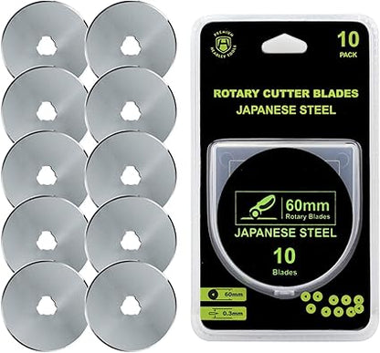 HEADLEY TOOLS 60mm Rotary Cutter Blades 10 Pack - Compatible with Olfa, Fiskars, Perfect Replacement Blades for Artistic Projects, Long-Lasting and Precise