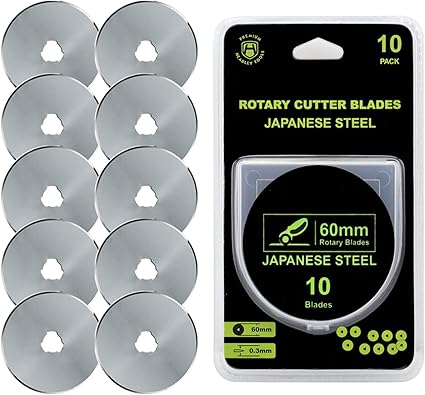 HEADLEY TOOLS 60mm Rotary Cutter Blades 10 Pack - Compatible with Olfa, Fiskars, Perfect Replacement Blades for Artistic Projects, Long-Lasting and Precise