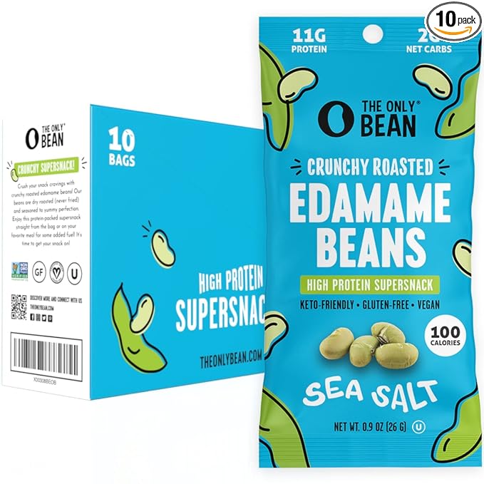 Legume Crispy Baked Edamame Treats (Sea Salt), Keto Nosh, Rich in Protein (11g) Nutritious Nibbles, Low Carb Gluten-Free Work-Friendly Vegan Eats 100 Calorie Pouch,