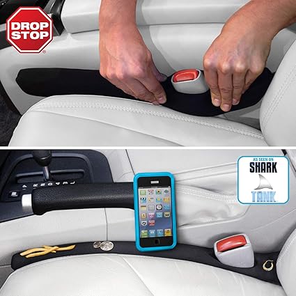 The Original Patented Car Seat Gap Filler (As Seen On Shark Tank) - Between Seats Console Organizer, Set of 2 and Slide Free Pad and Ligh