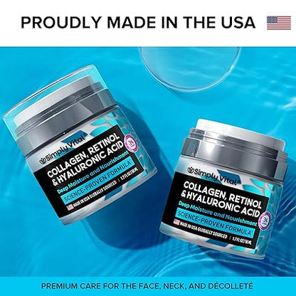 SimplyVital Collagen, Retinol & Hyaluronic Acid Cream - Anti-aging moisturizer for face, neck, and décolleté