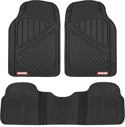 Motor Trend FlexTough Performance All-Weather Rubber Black Floor Mats for Cars, Trucks, and SUVs - 3-Piece Automotive Liners, Heavy-Duty Waterproof