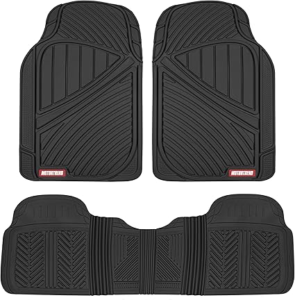 Motor Trend FlexTough Performance All-Weather Rubber Black Floor Mats for Cars, Trucks, and SUVs - 3-Piece Automotive Liners, Heavy-Duty Waterproof