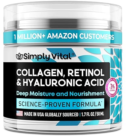 SimplyVital Collagen, Retinol & Hyaluronic Acid Cream - Anti-aging moisturizer for face, neck, and décolleté