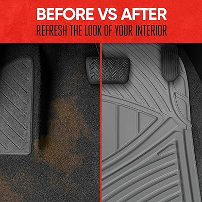 Motor Trend FlexTough Performance All-Weather Rubber Black Floor Mats for Cars, Trucks, and SUVs - 3-Piece Automotive Liners, Heavy-Duty Waterproof