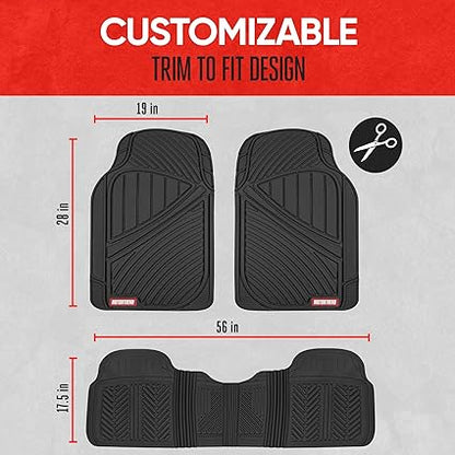 Motor Trend FlexTough Performance All-Weather Rubber Black Floor Mats for Cars, Trucks, and SUVs - 3-Piece Automotive Liners, Heavy-Duty Waterproof