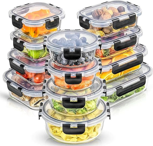 JoyJolt JoyFul 12 Airtight Freezer Safe Food Storage Containers and 12 Lids, Pantry Kitchen Storage Containers,